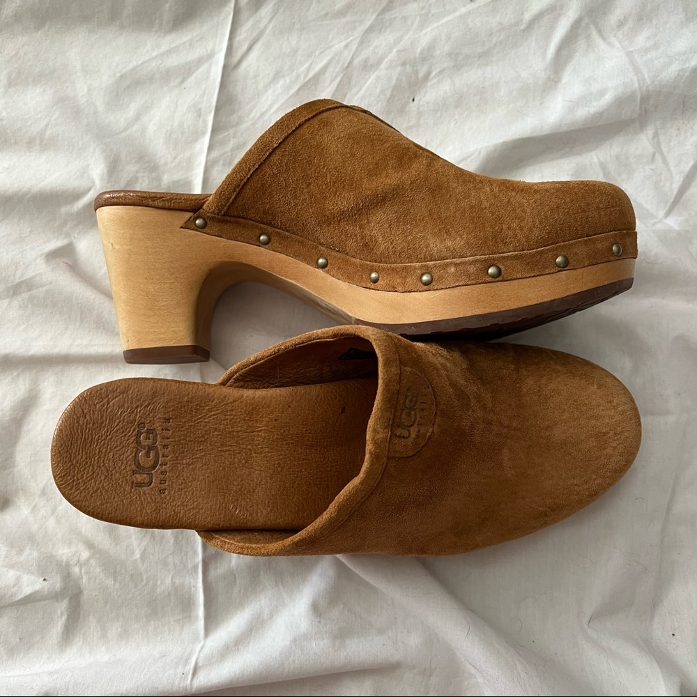 UGG Australia Womens Brown Abbie SN5772 Leather Slip On Clogs Size US 6 Mule